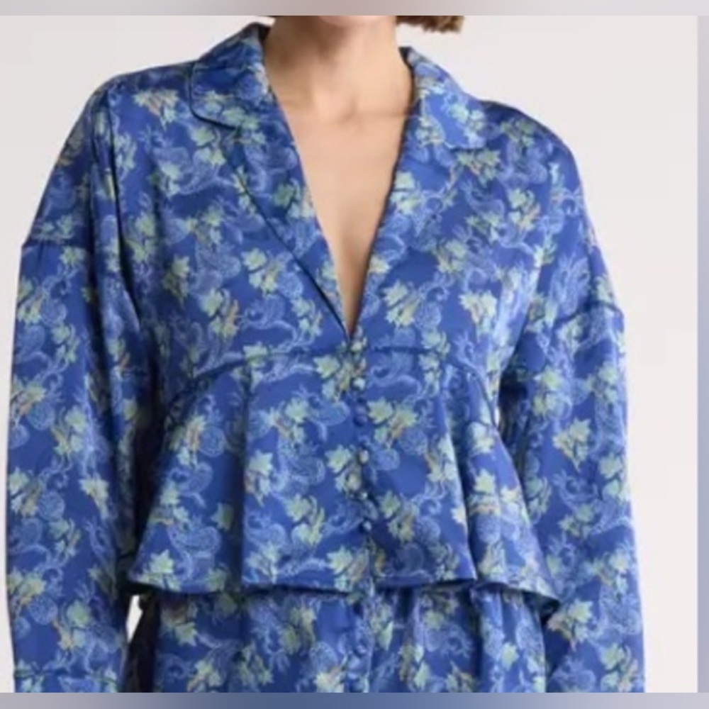 NWT Free People Blue satin Pajama top